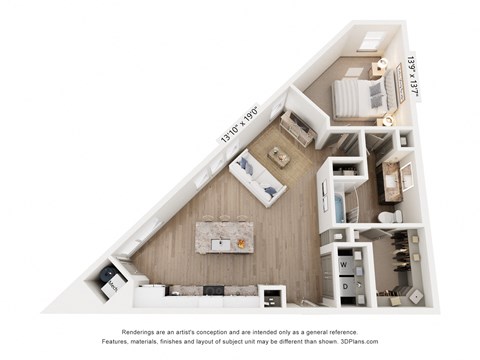 Floor plan for 1 bed, 1 bath, 774 sqft